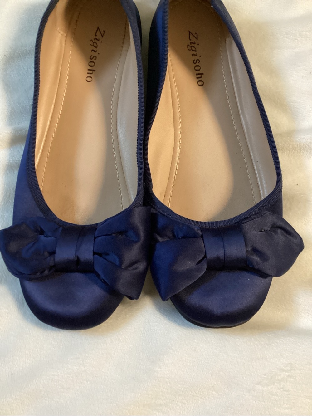 Zigi Soho Navy Blue Satin Ballet Flats with Bow, 9 - Picture 3 of 3